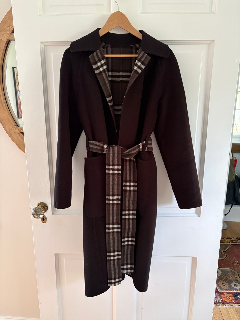 Burberry reversible wool wrap coat coat - black and gray blue Burberry check. - Picture 2 of 10